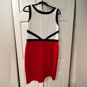 Calvin Klein Color Blocked Red, Black and white dress. NWT size 14